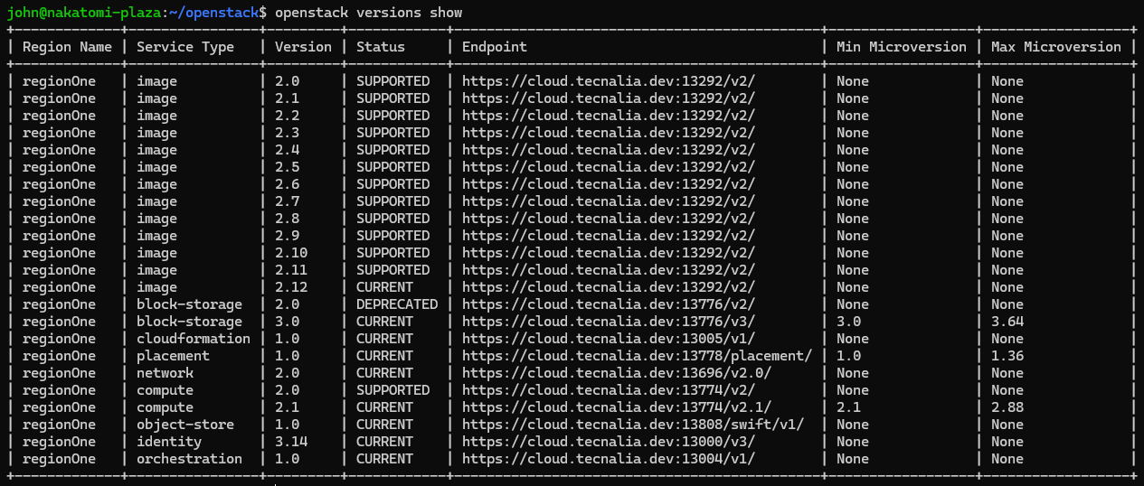 Openstack Versions Show